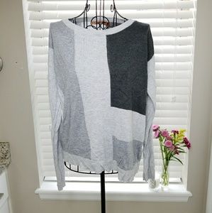 Belldini Color Block Grey Geometric Print Sweater